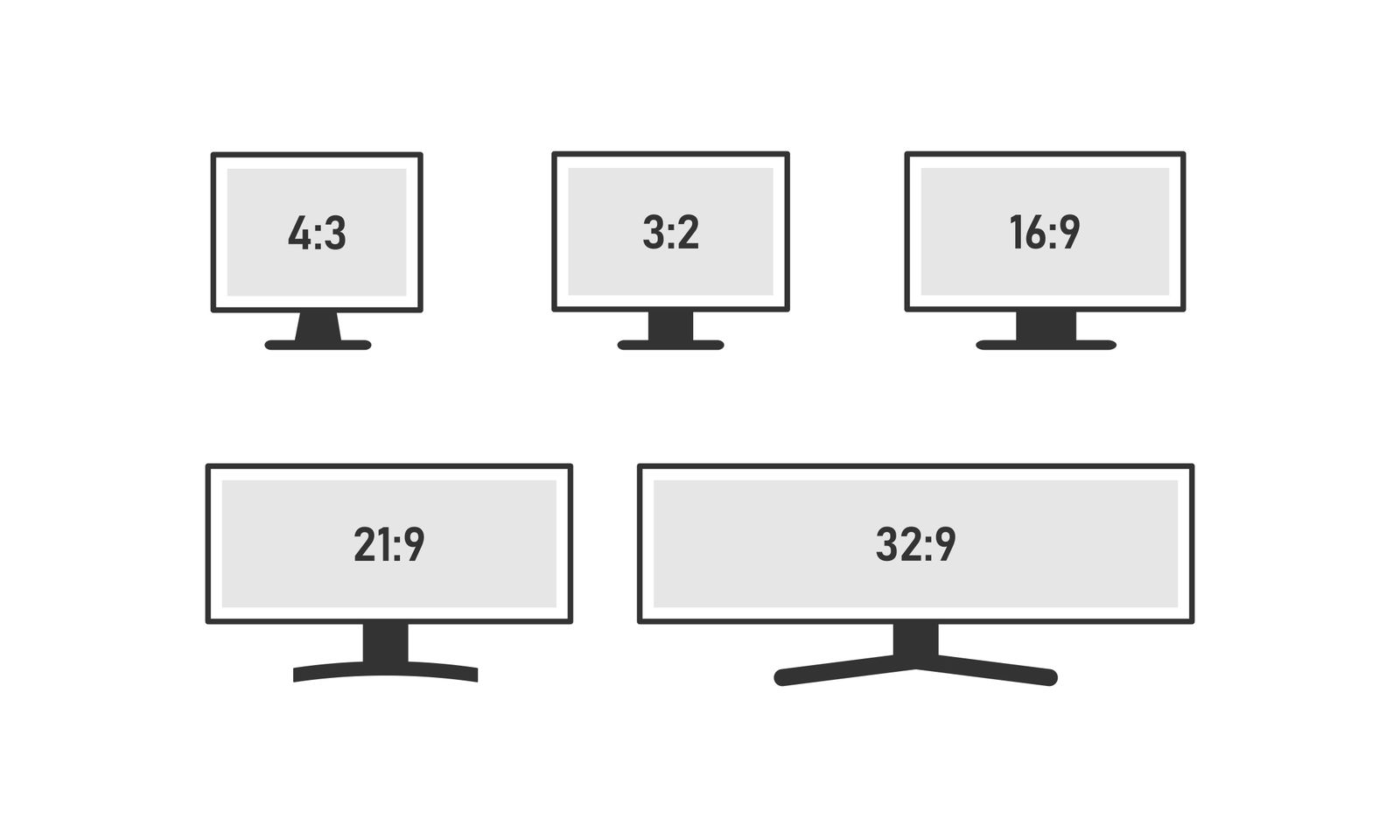 Conjunto de iconos de relación de aspecto de monitor de computadora 43 32 169 219 329 Relación de pantalla